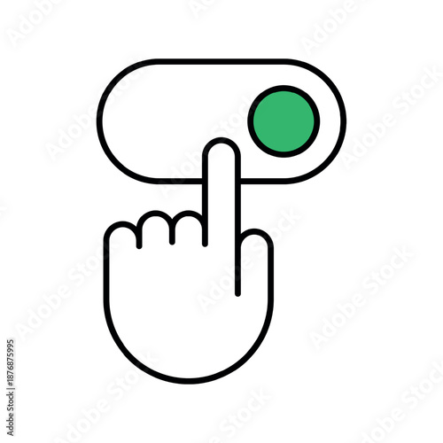Hand pressing a green button on a toggle switch illustration