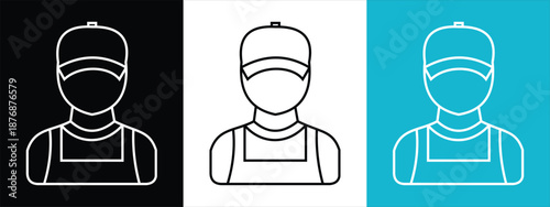Icon of a courier wearing a hat, linear vector illustration
