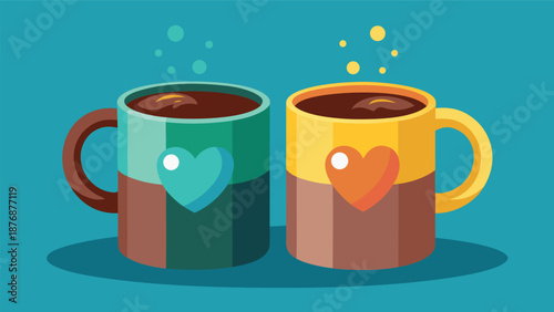 A pair of coffee cups featuring heart motifs