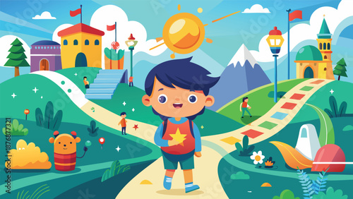 Several children walking on a road to school