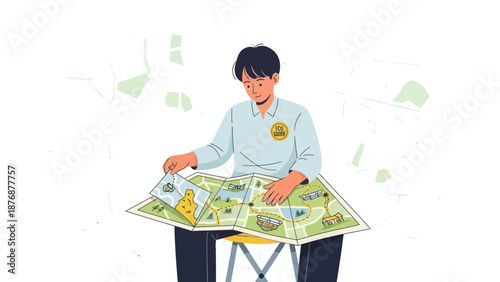 Eco Guide Planning A Route On The Map For Sustainable Tourism Destination