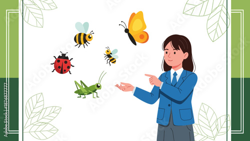 Enchanting Insect Education A Charming Cartoon Lady Introduces Nature's Little Wonders