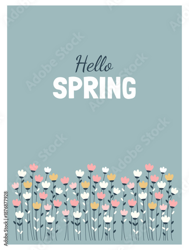 Spring card Hello Spring. Vertical template. Minimalist spring design