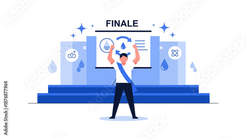 Energetic Presentation: Champion Celebrates Victory With Data Displaying Progress