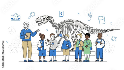 Educational Field Trip To Natural History Museum With Paleontology And Dinosaur Skeletons