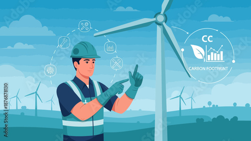 Engineer Analyzing Sustainable Wind Power Generation For Carbon Footprint Reduction