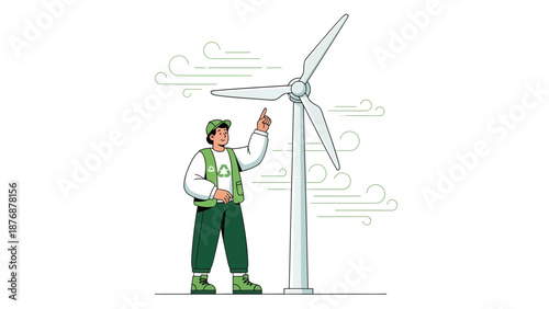 Engineer Inspecting Wind Turbine For Green And Clean Energy Generation