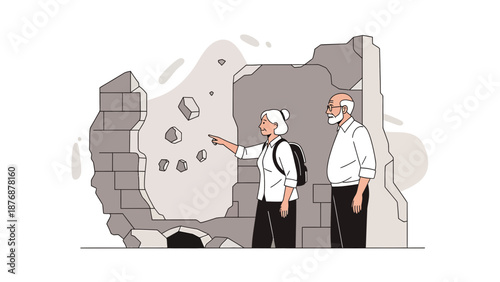 Elderly Couple Exploring Ancient Ruins And Historical Landmarks Together On Vacation