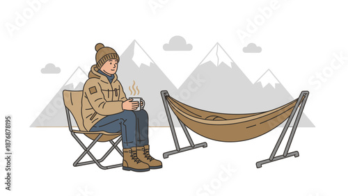 Enjoying A Hot Drink And Relaxation Amidst The Majestic Snowy Mountains