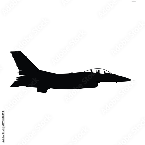Silhouette of a fighter jet against a bright plain white background