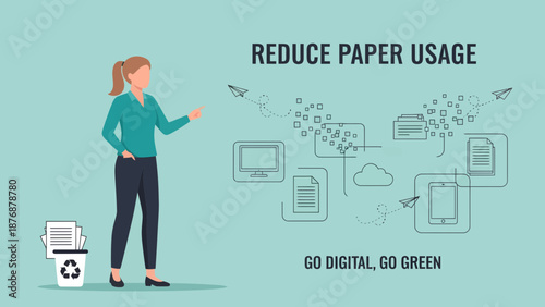 Embrace Digital Transformation Woman Encouraging Paperless Office Practices