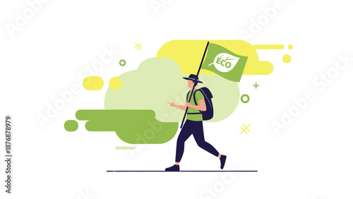 Environmental Activist Promoting Ecology Awareness Marching For Green Future