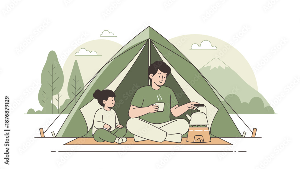 Obraz premium Father And Daughter Enjoying A Camping Trip In The Peaceful Outdoors