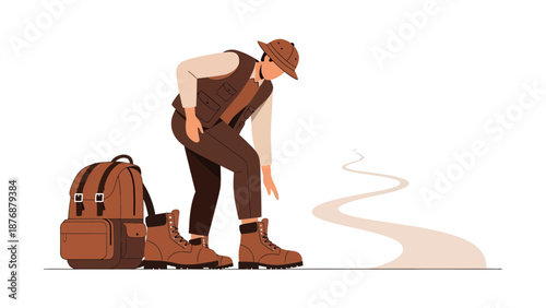 Explorer Looks At The Ground Ready For A New Challenge Or Expedition