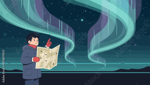 Explorer's Journey Viewing The Aurora Borealis With Star Map Adventure