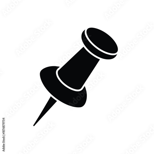 Simple black and white illustration of a classic push pin design