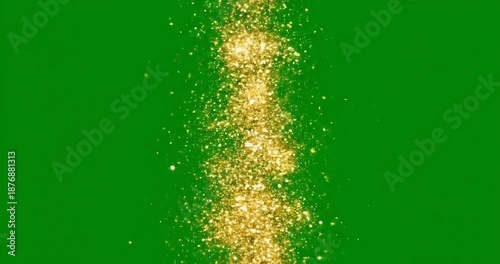 Golden glitter particles falling down on green screen background realistic 1080p video with luxury and celebration and festive and decorative and design and high