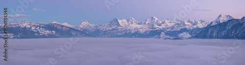 Panorama of the Swiss alps over the fog