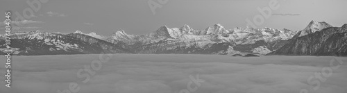 Panorama of the Swiss alps over the fog