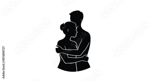 Loving couple embracing with warmth and affection in a tender silhouette.