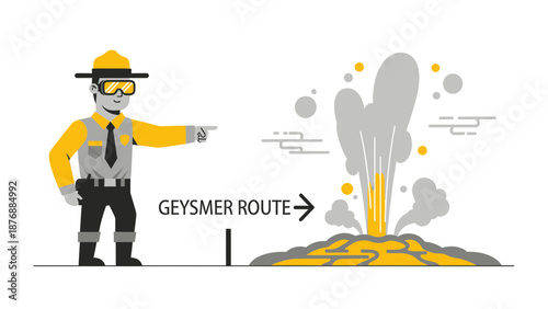 Geyser Route Guidance A National Park Ranger Directing To The Erupting Geyser