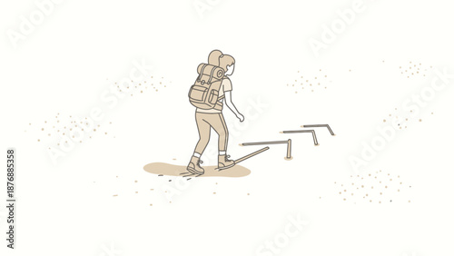 Girl Hiking Up Steps Towards A Goal Concept On White Background Illustration