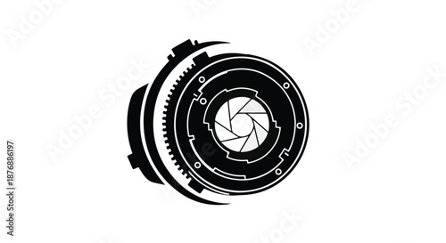 Abstract futuristic camera lens aperture with mechanical details