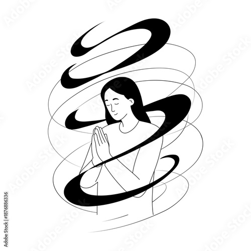 Billede på lærred A doodle style illustration showing praying