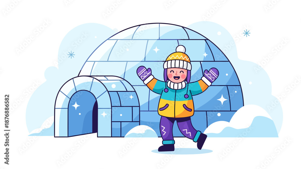 custom made wallpaper toronto digitalHappy Kid Playing Outside Near An Igloo In Winter Season Cartoon Illustration