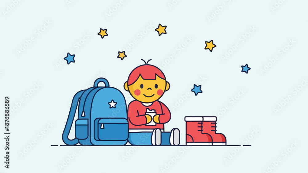 custom made wallpaper toronto digitalHappy Kid With Backpack And Winter Boots Surrounded By Stars Vector Illustration