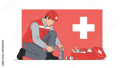 Handyman Prepares First Aid Kit For Workplace Emergencies With Multi Tool