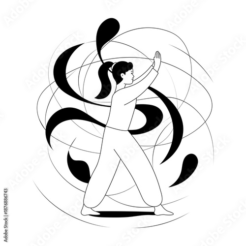 A hand drawn style illustration of tai chi pose