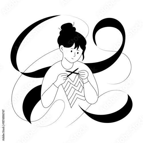 An illustration of knitting designed in doodle style