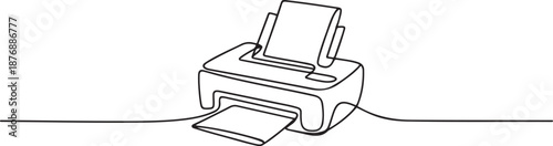 One single line drawing of digital printer for company business printing needs. Electricity small home office tools concept. one line Icon drawing