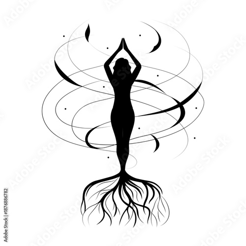 A hand drawn style illustration of vrikshasana pose