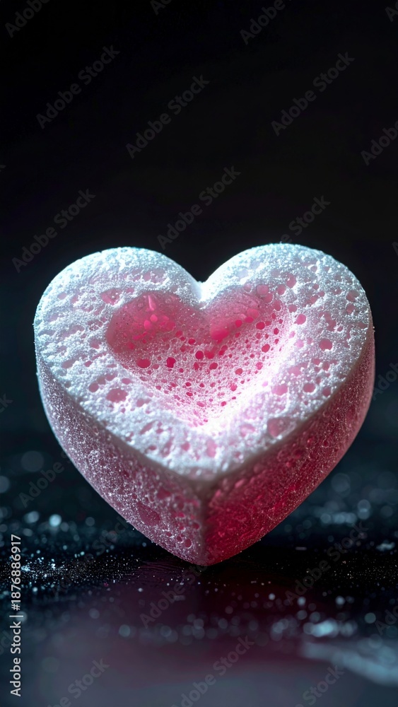 Obraz premium Frosted Heart Shaped Candy Pink and White on Dark Reflective Surface