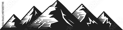 Mountain range silhouette vector illustration, black and white alpine peaks logo design, outdoor adventure icon, minimal nature graphic