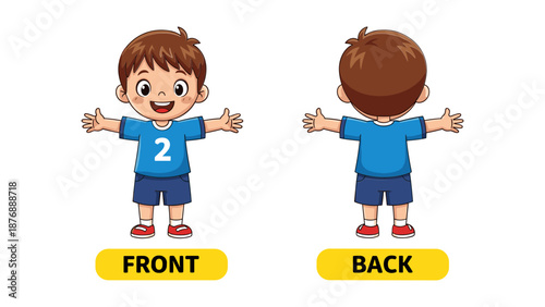 Boy in Blue Shirt Gesturing Front and Back