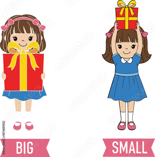 Big and Small Girl Gift Box Illustration