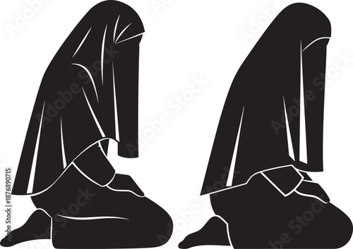 Two women silhouette praying in religion