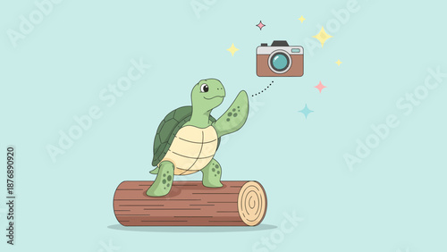 Happy Turtle Reaching For Camera With A Sparkles Background