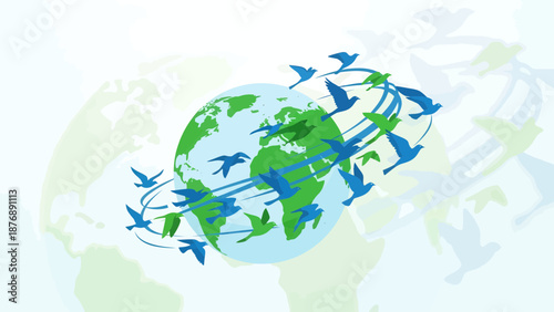Harmony In Flight: Global Unity Depicted With Ascending Birds In Vector Art