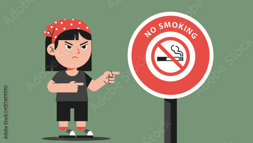 Illustration Of A Woman Pointing Angrily To A No Smoking Sign Prevention Awareness