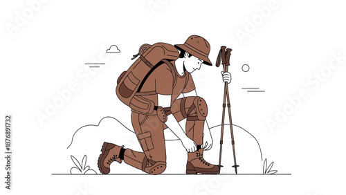 Hiker Tying His Boots Prepared For the Adventurous Journey in the Wilderness