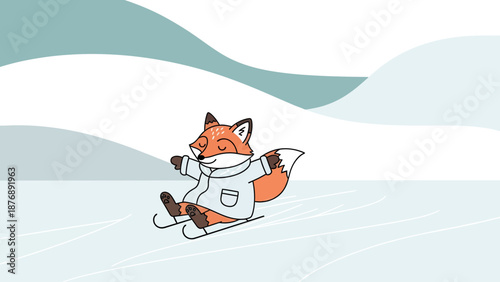 Joyful Fox Sledding Downhill On A Snowy Winter Day Illustration Design