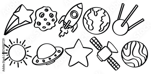 Set of hand drawn Space theme Isolated Vector