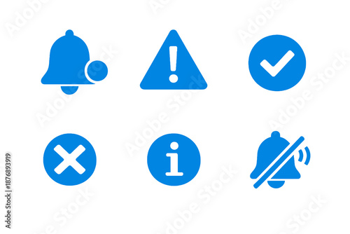 Alert system icons set featuring notifications, status messages and user feedback. Clean monocromatic vector symbols for mobile apps, web platforms and UI design.