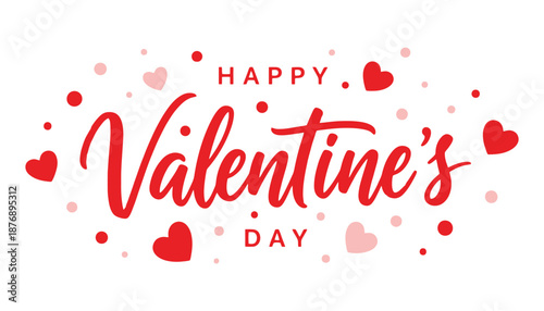 Valentine's day greeting with red hearts and confetti