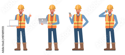 Engineering man character vector illustration design set.