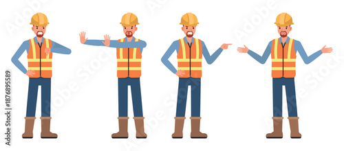 Engineering man character vector illustration design set.